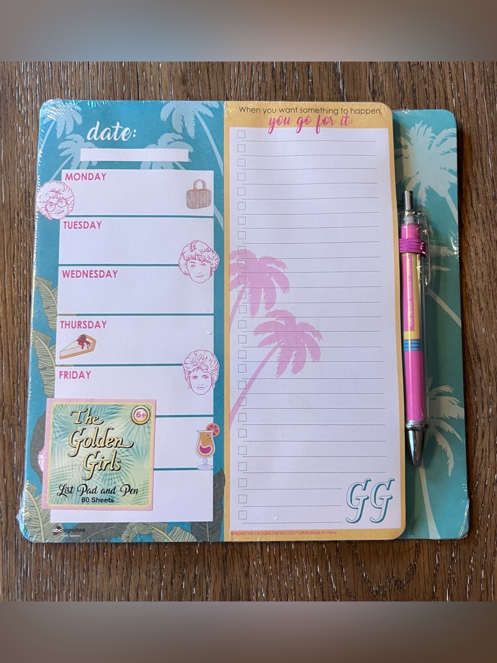 ABC Signature THE GOLDEN GIRLS List Pad and Pen Set Tropical Design
